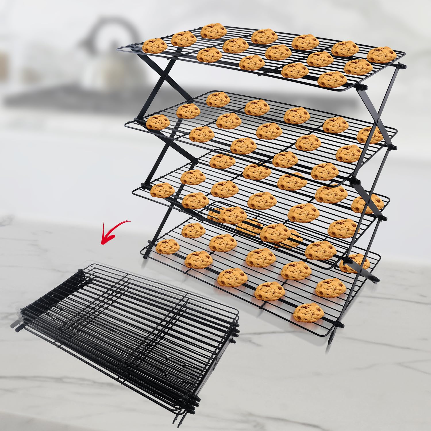 Arbelle front view of 4-tier cooling rack showing full expanded capacity and neat tiers