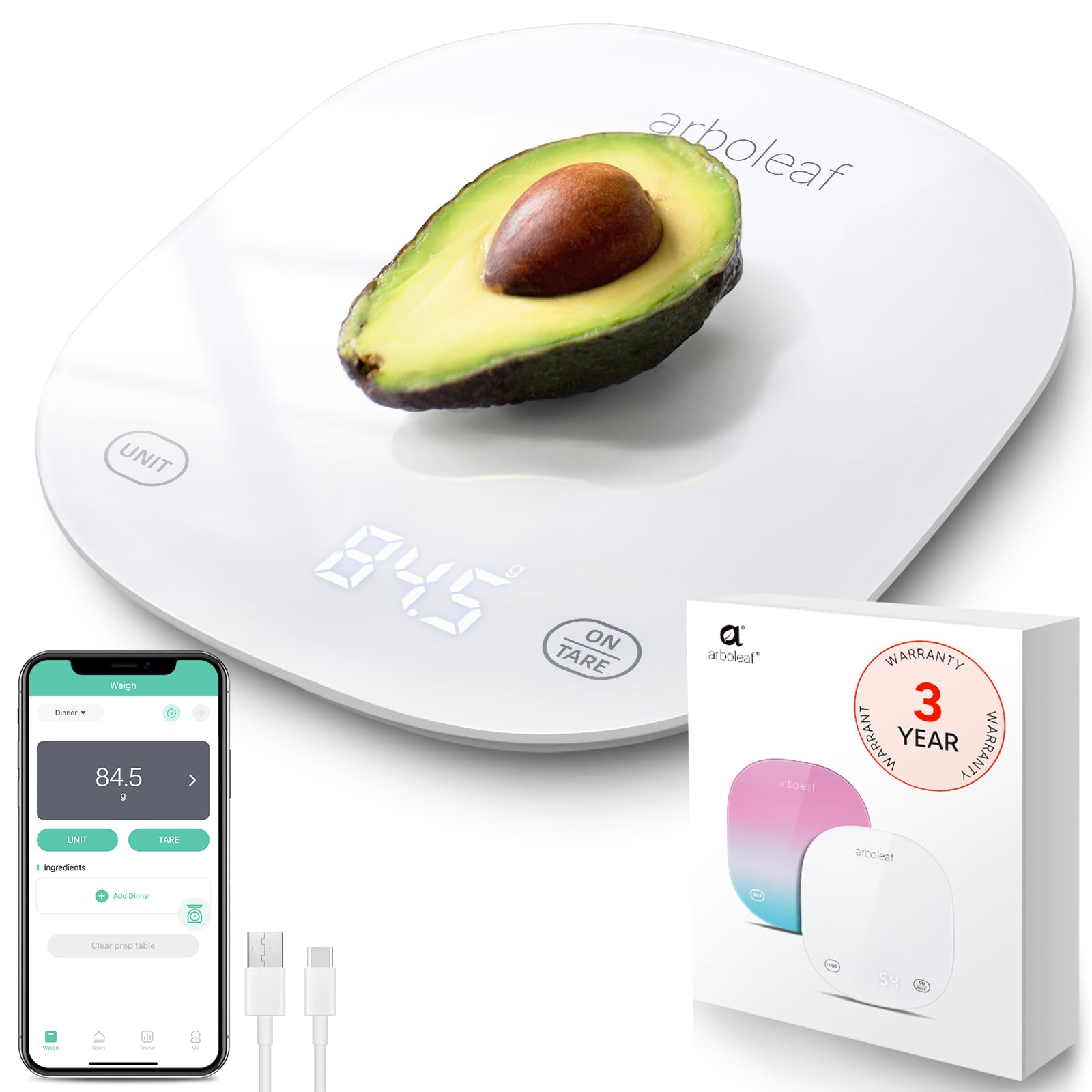 arboleaf front glass scale showing sleek profile and accurate platform