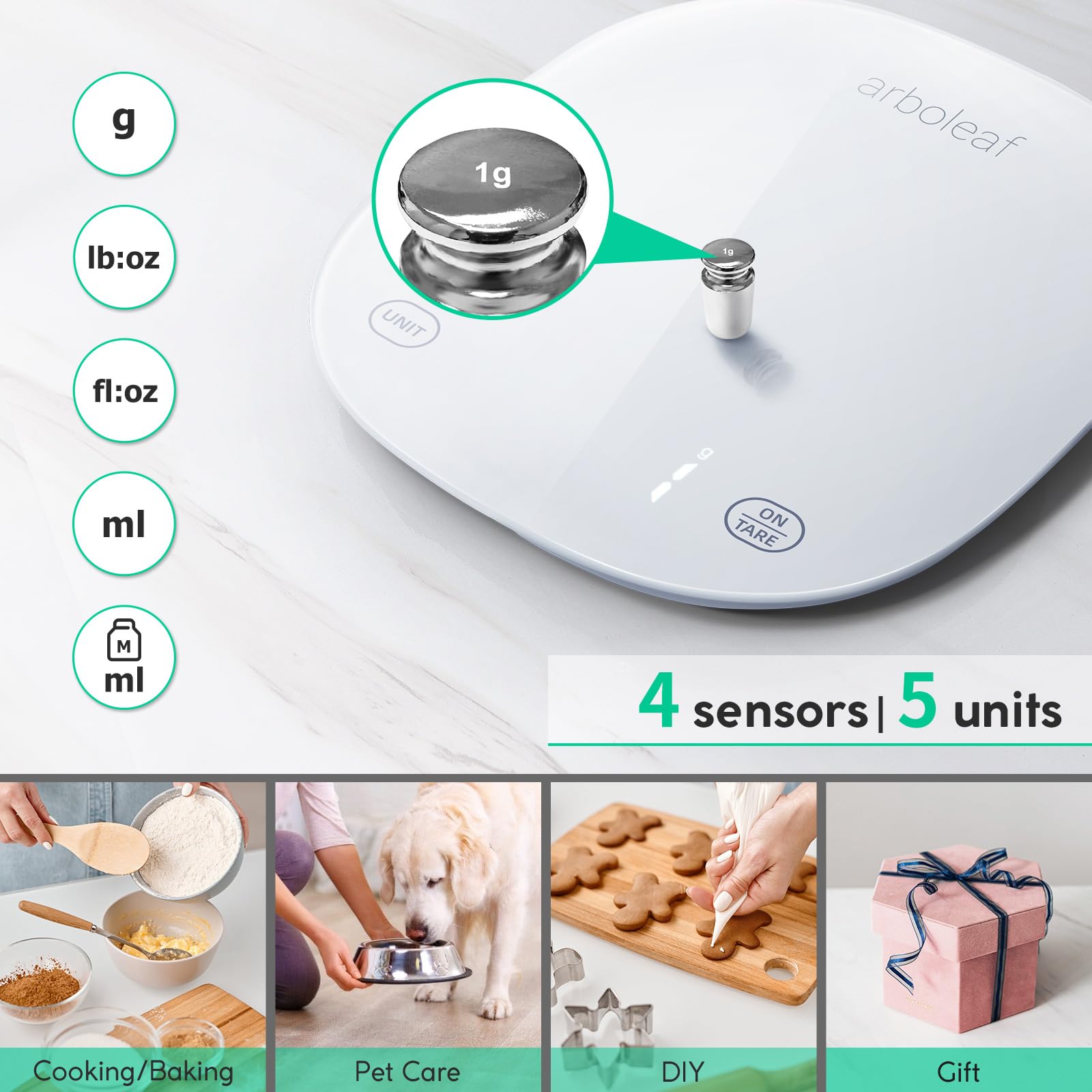 arboleaf unit buttons and tactile controls for versatile measurements