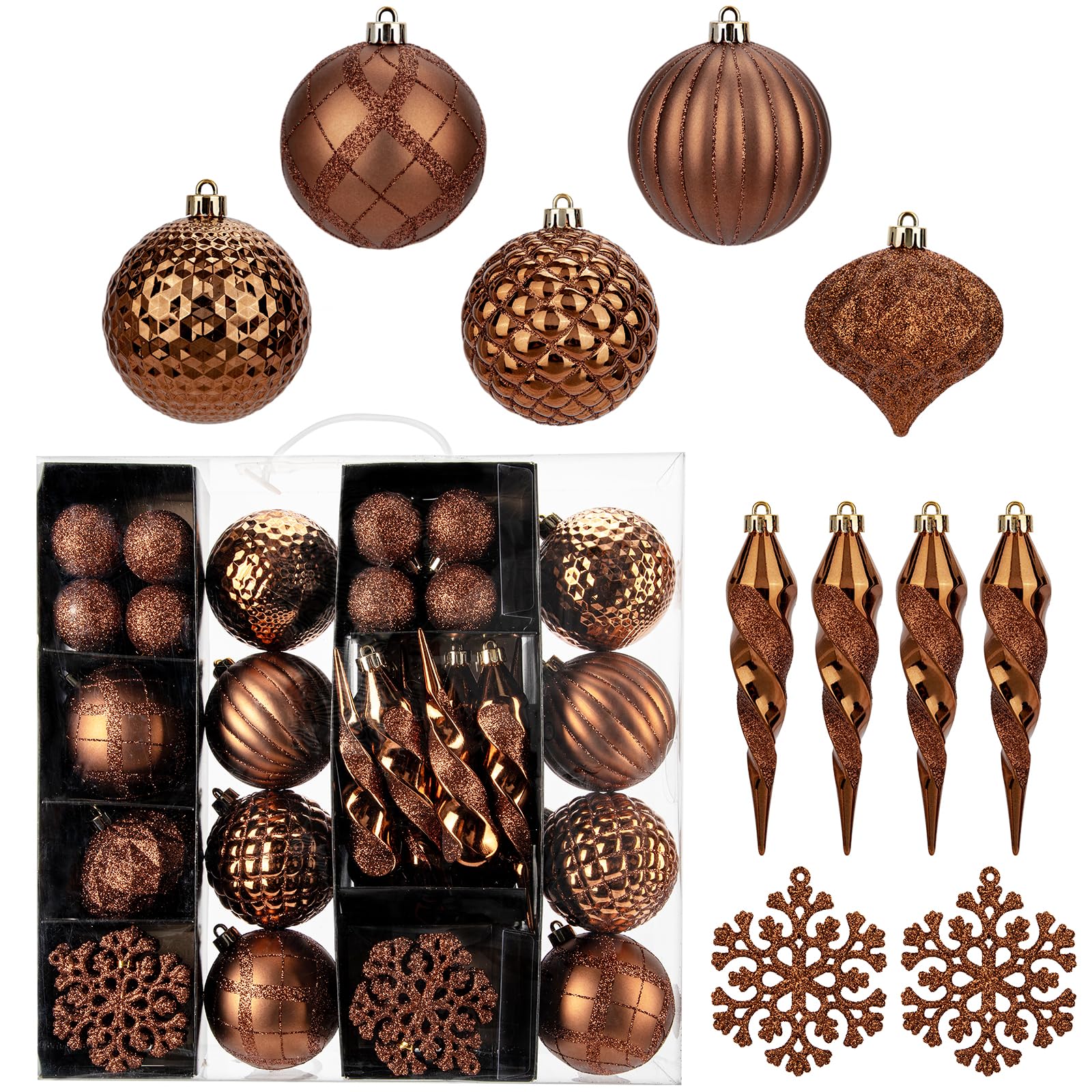 Arborus bronze ornament set front view showing variety and easy storage benefit
