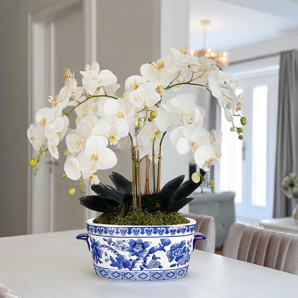 Arborus close-up of hand-painted blue floral motif highlighting artisanal detail and charm