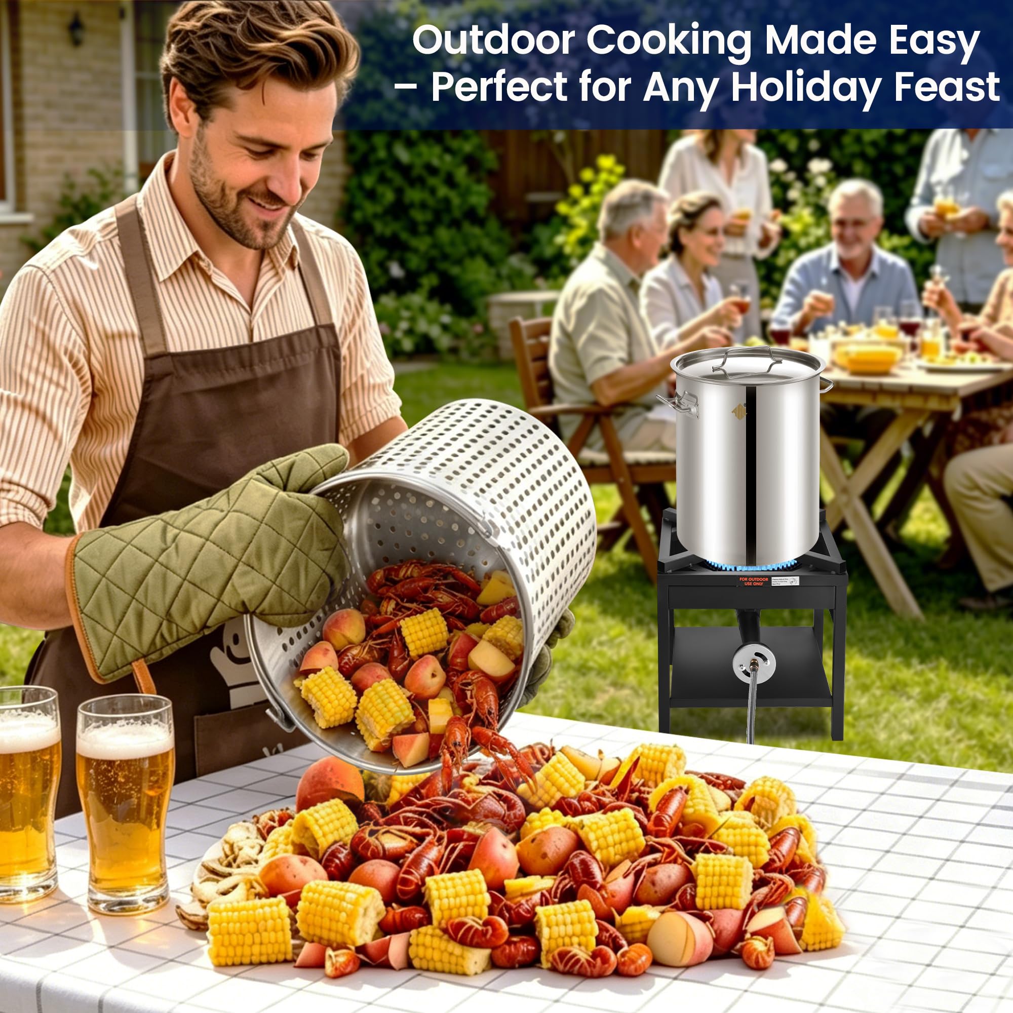 ARC pot on outdoor burner for large outdoor boils and gatherings