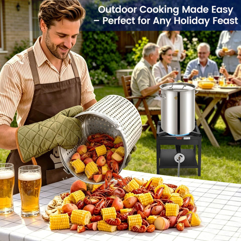 ARC pot on outdoor burner for large outdoor boils and gatherings