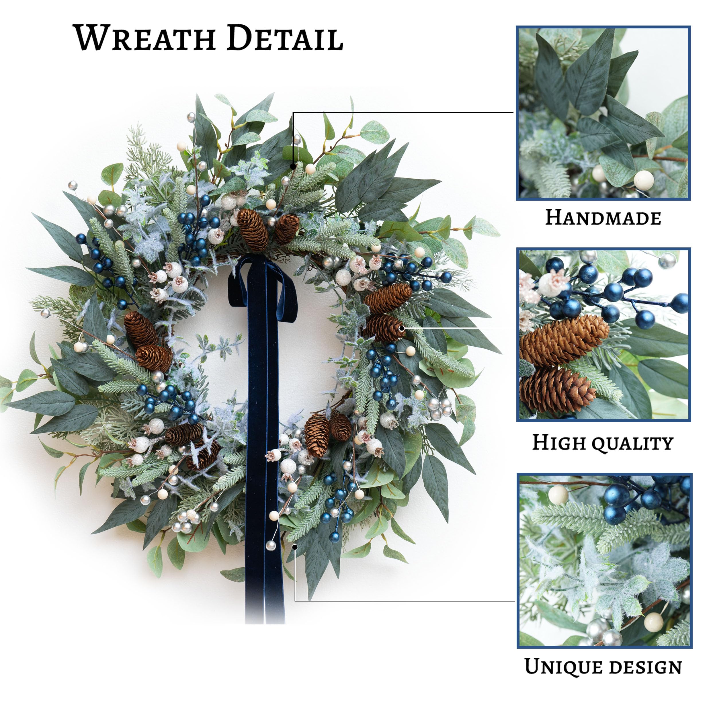 ArcadiaArt silver white berries and pine cones detail adding seasonal contrast and depth
