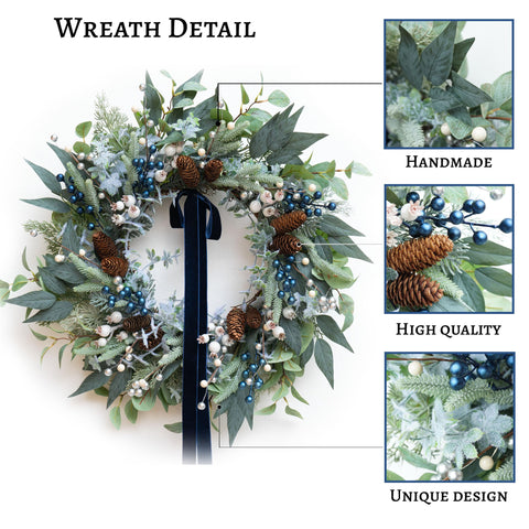 ArcadiaArt silver white berries and pine cones detail adding seasonal contrast and depth