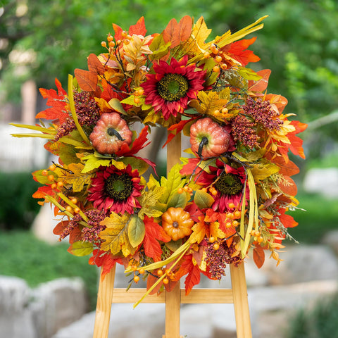 ArcadiaArt hanging on wooden porch demonstrates curb impact and seasonal welcome