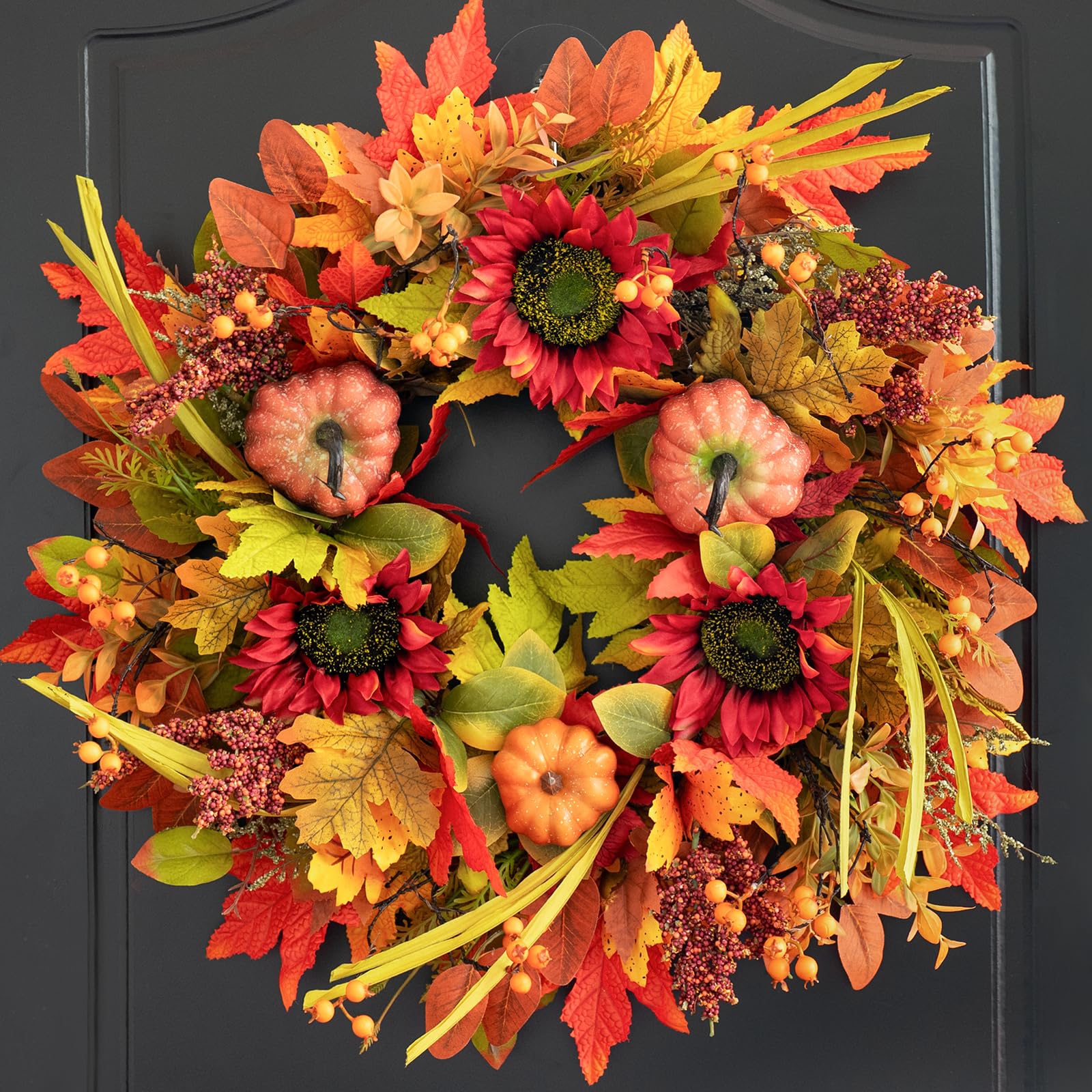 ArcadiaArt front view fall wreath showing full autumn colors and curb appeal