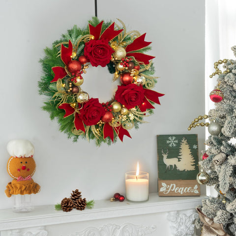 ArcadiaArt mantel display of the wreath in an indoor holiday scene to enhance seasonal decor