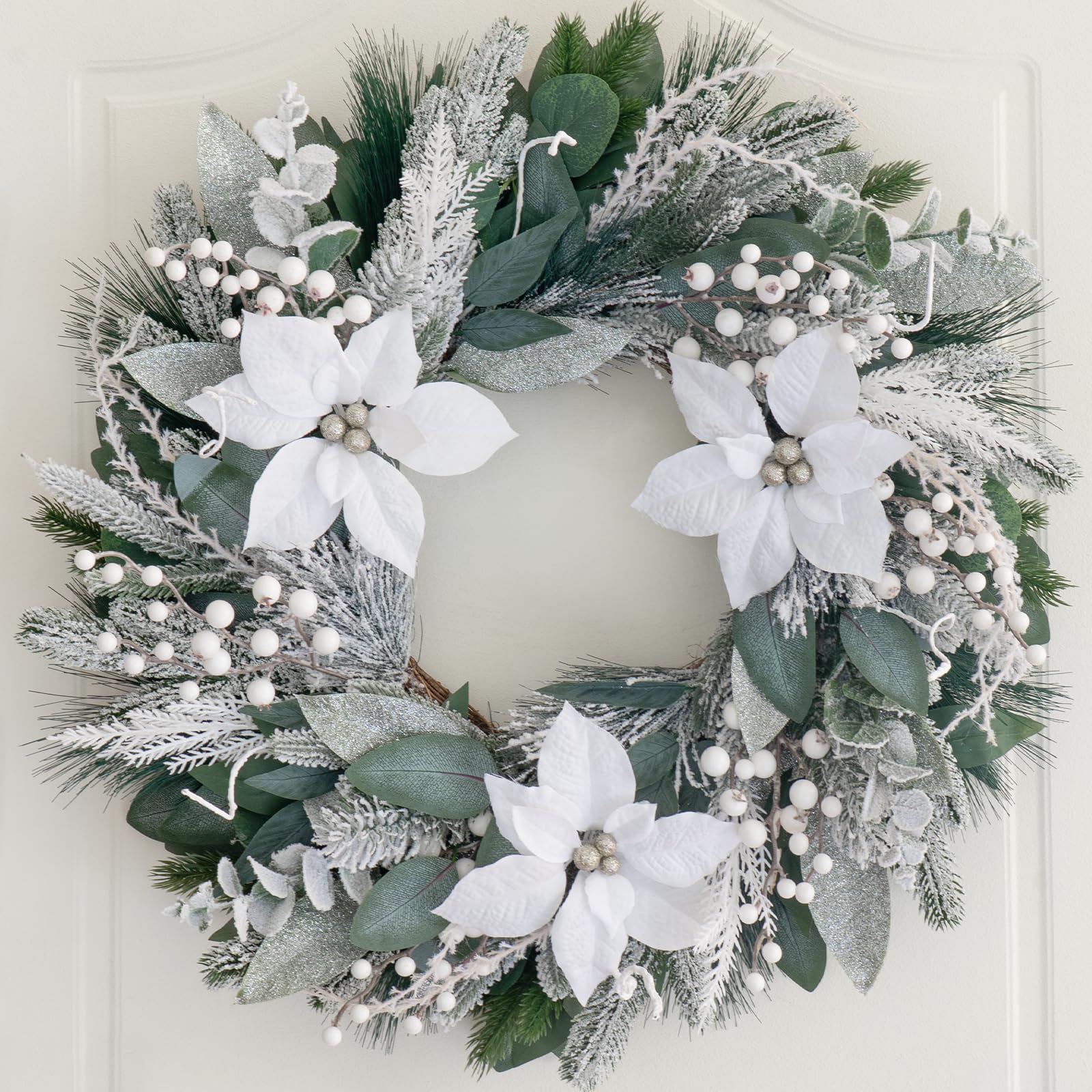 ArcadiaArt wreath beside door frame showing true 24-inch scale and fit