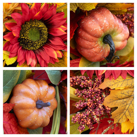 ArcadiaArt sunflower and pumpkin detail emphasizing focal accents and harvest charm
