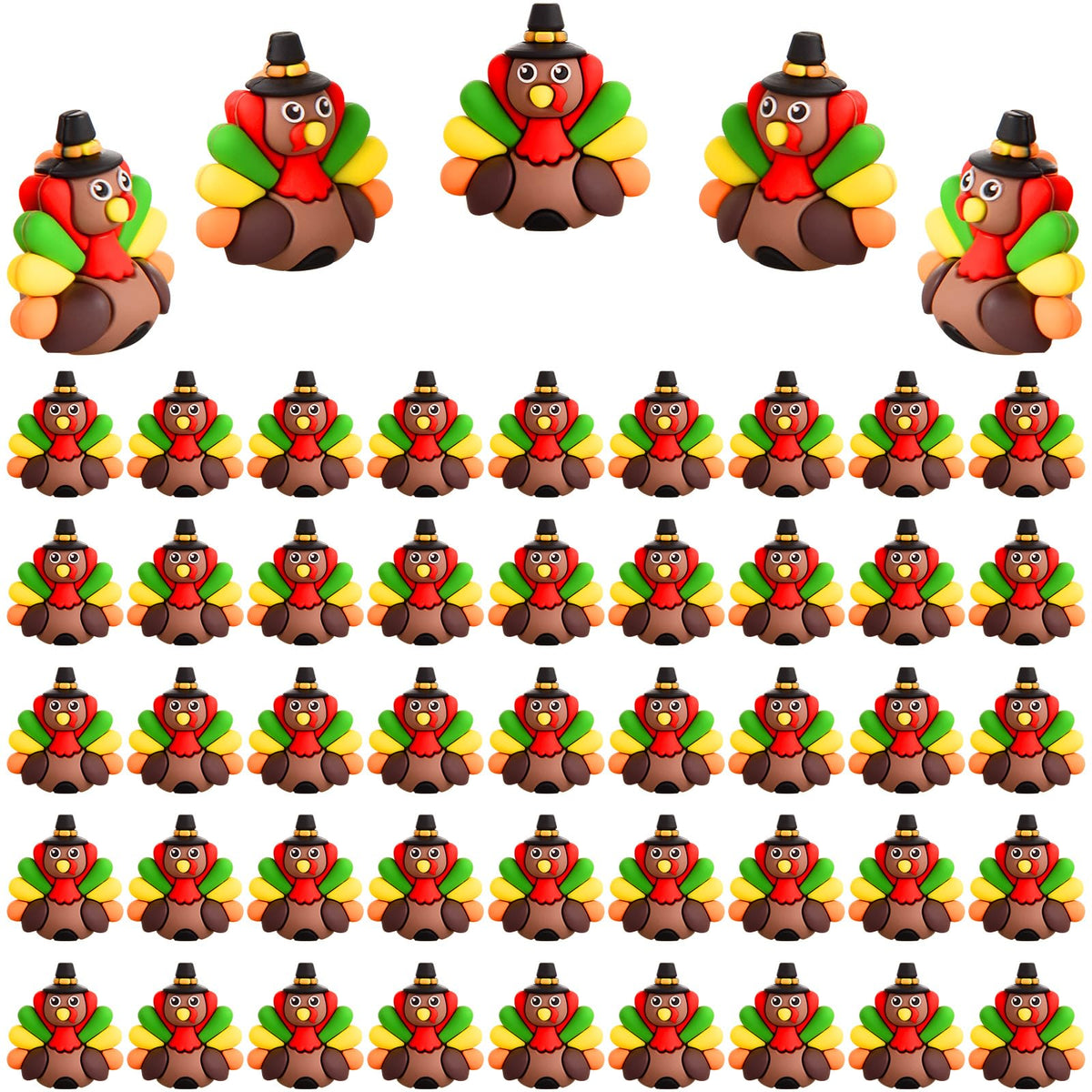 ARCHCRTC front view of mini turkey figurines pack showing colorful fall design and quantity