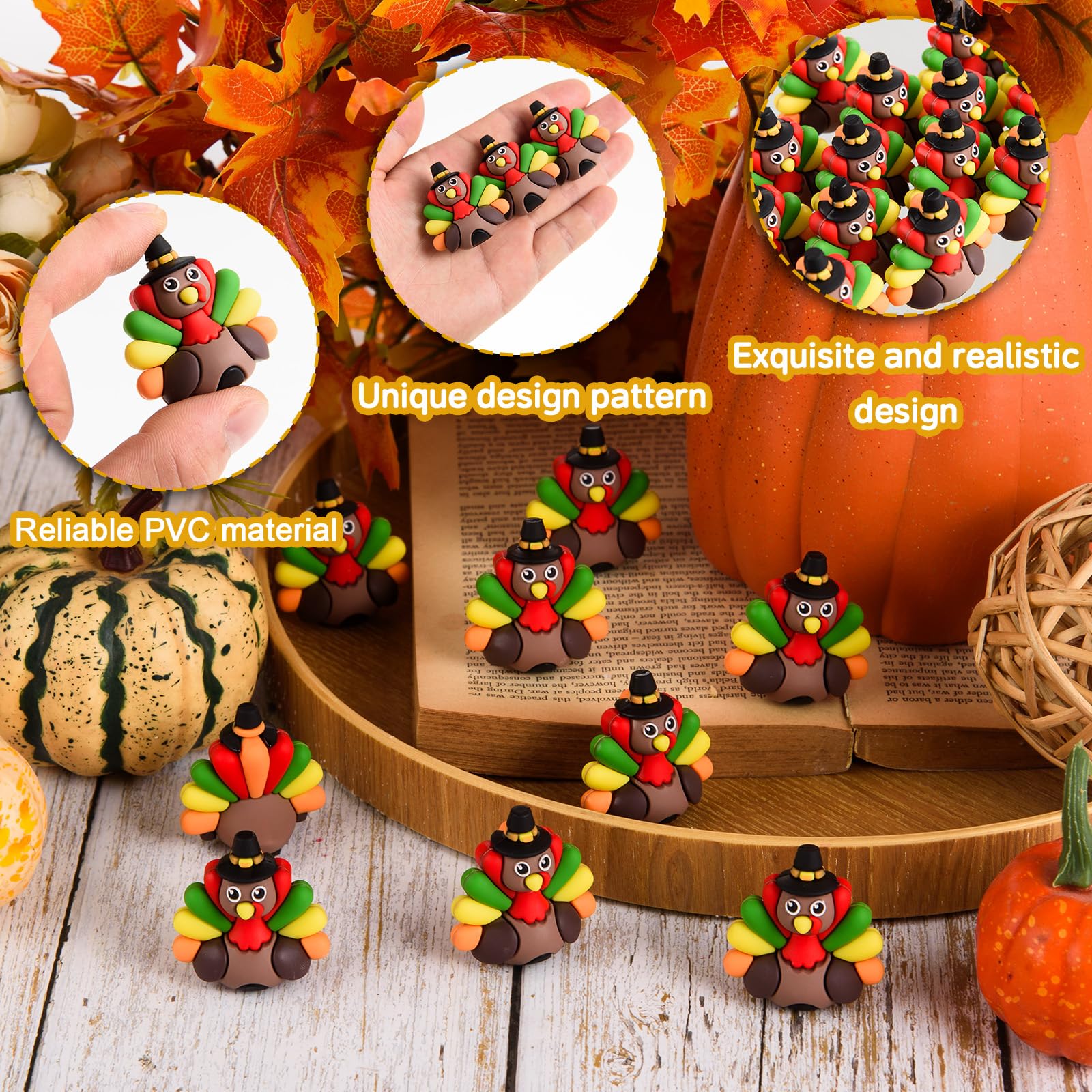 ARCHCRTC mini turkeys arranged on a Thanksgiving table adding playful fall charm