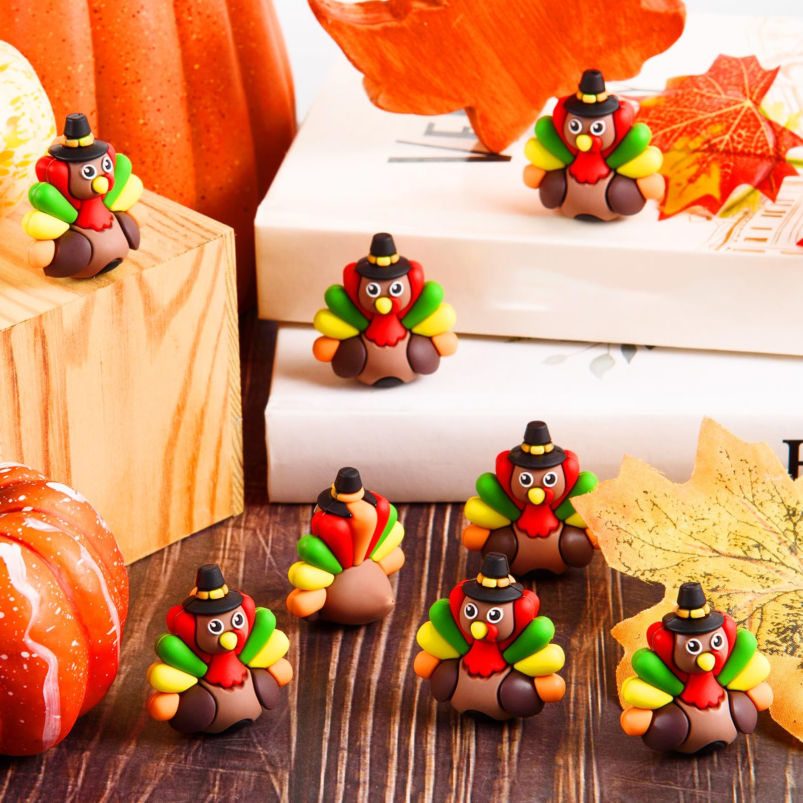 ARCHCRTC layered tray vignette with mini turkeys creating seasonal centerpiece accents