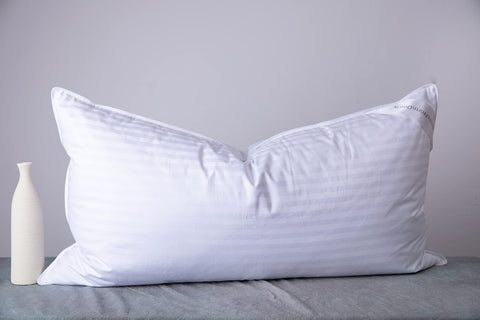 ArcticNorthDown king pillow front view showing stripe white cover and neat piping benefits crisp look