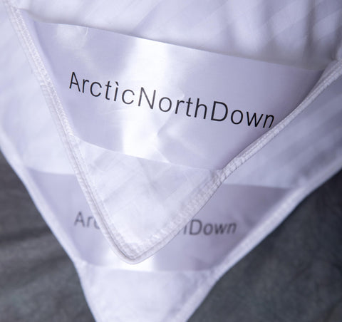 ArcticNorthDown pillow next to ruler showing 20x36 inch king dimensions for proper fit