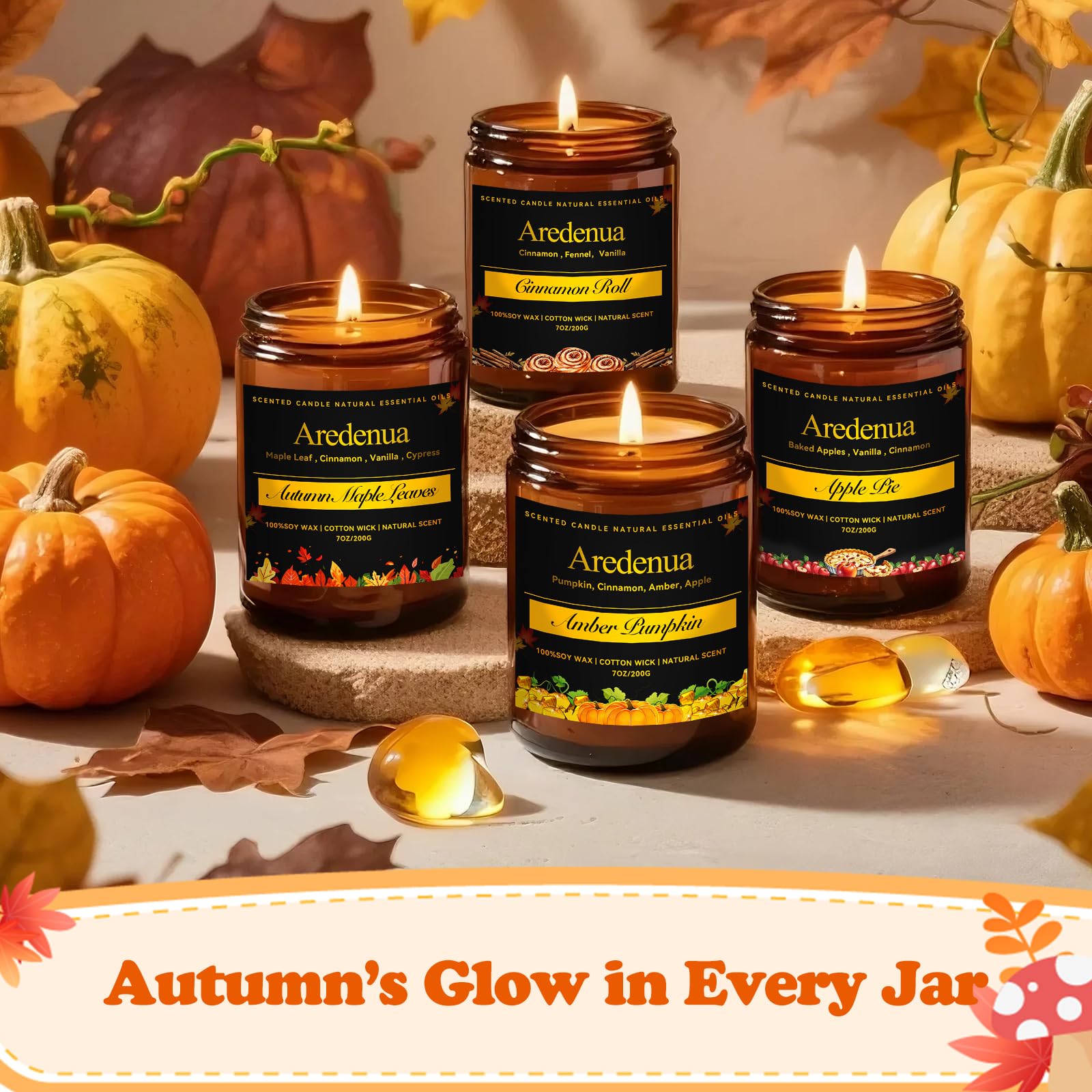 Aredenua candle group styled with fall decor showing seasonal styling ideas