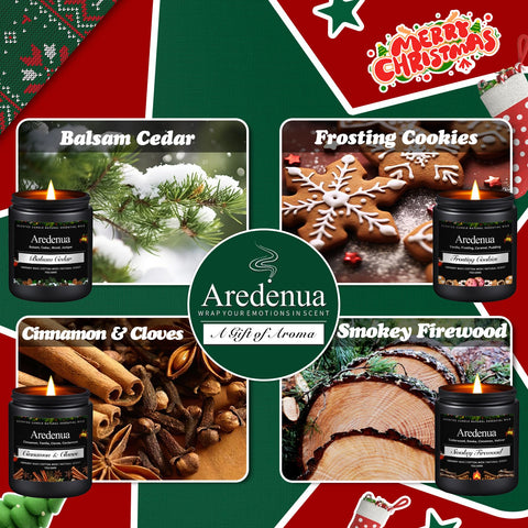 Aredenua firewood candle lid and label showing rustic fireside appeal