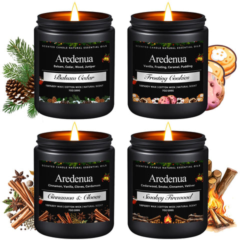 Aredenua front packaging showing four seasonal candle jars, gift-ready