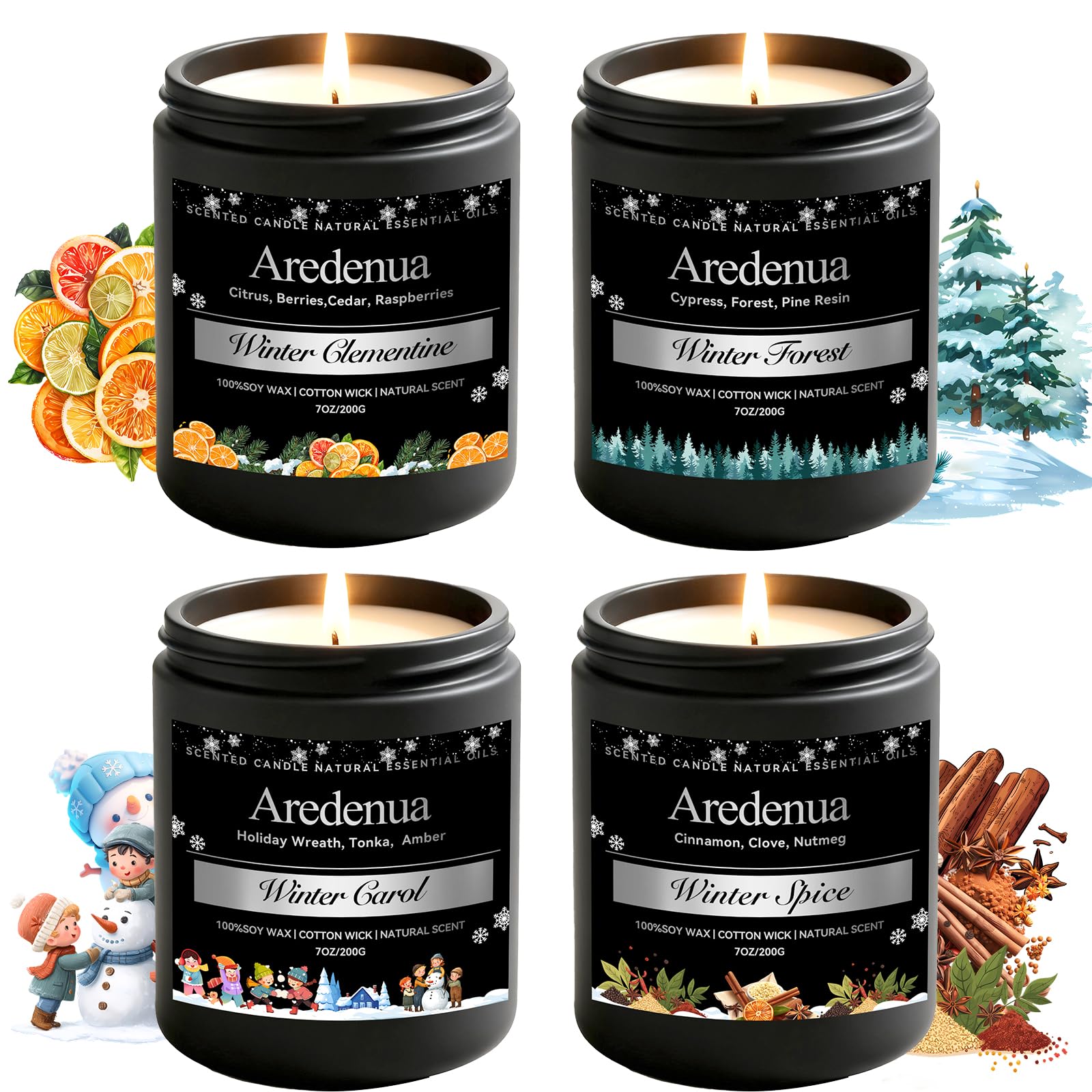 Aredenua front packaging showing all four holiday scents and festive labeling, ideal for gifting