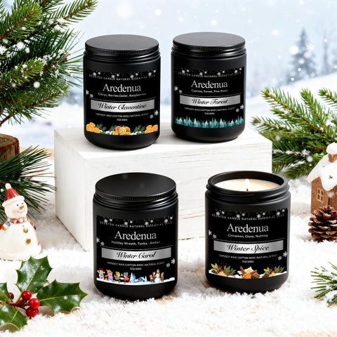 Aredenua Winter Carol candle on a mantel enhancing cozy holiday decorations
