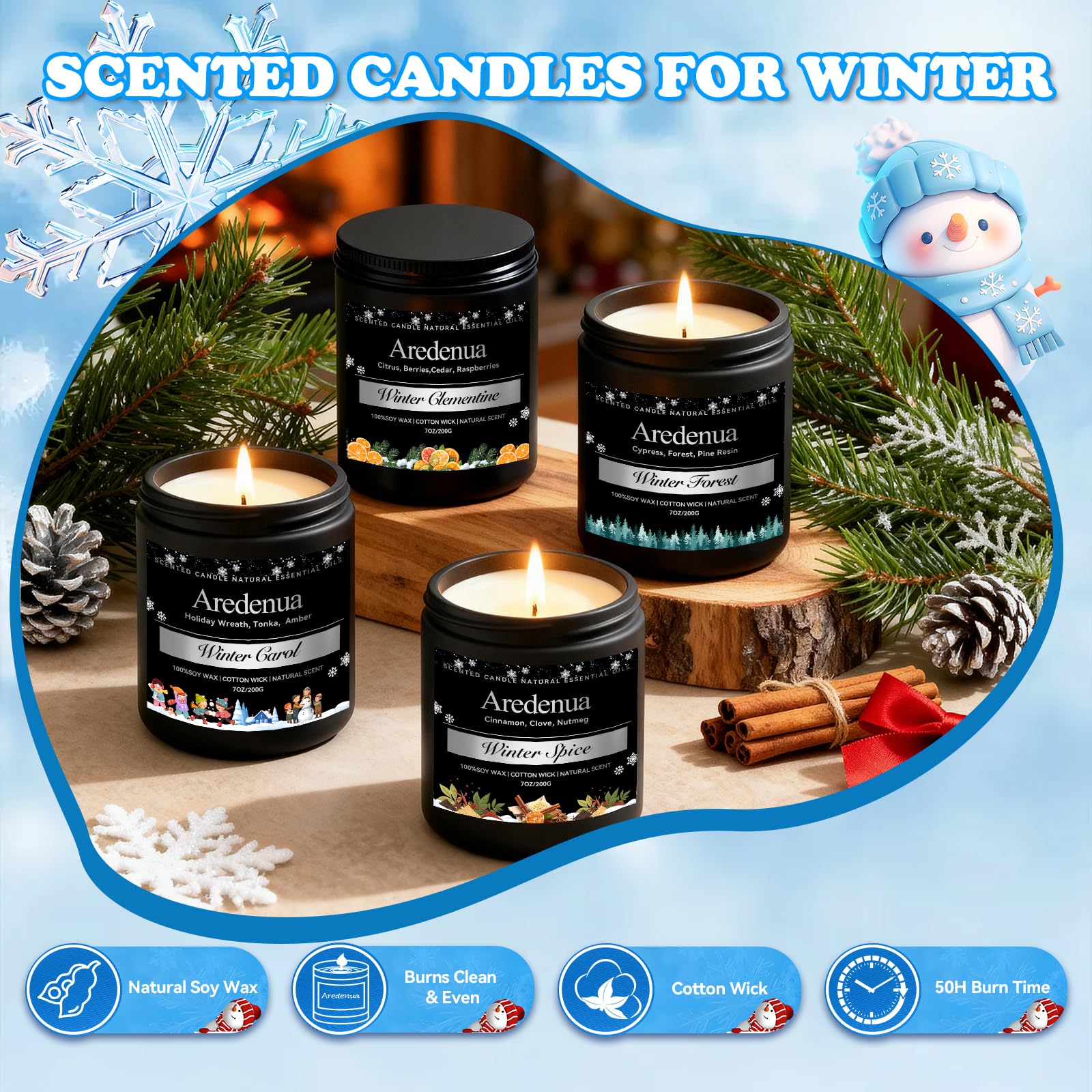Aredenua Winter Clementine candle styled in a kitchen adding bright citrus freshness