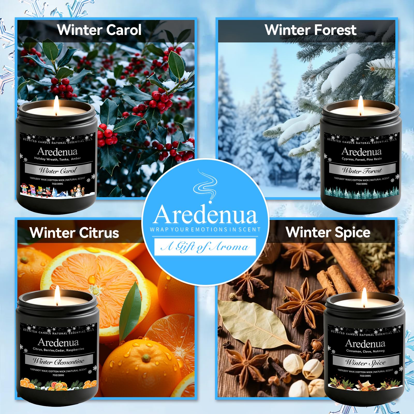 Aredenua Winter Spice candle on a dining table creating a warm holiday dining atmosphere