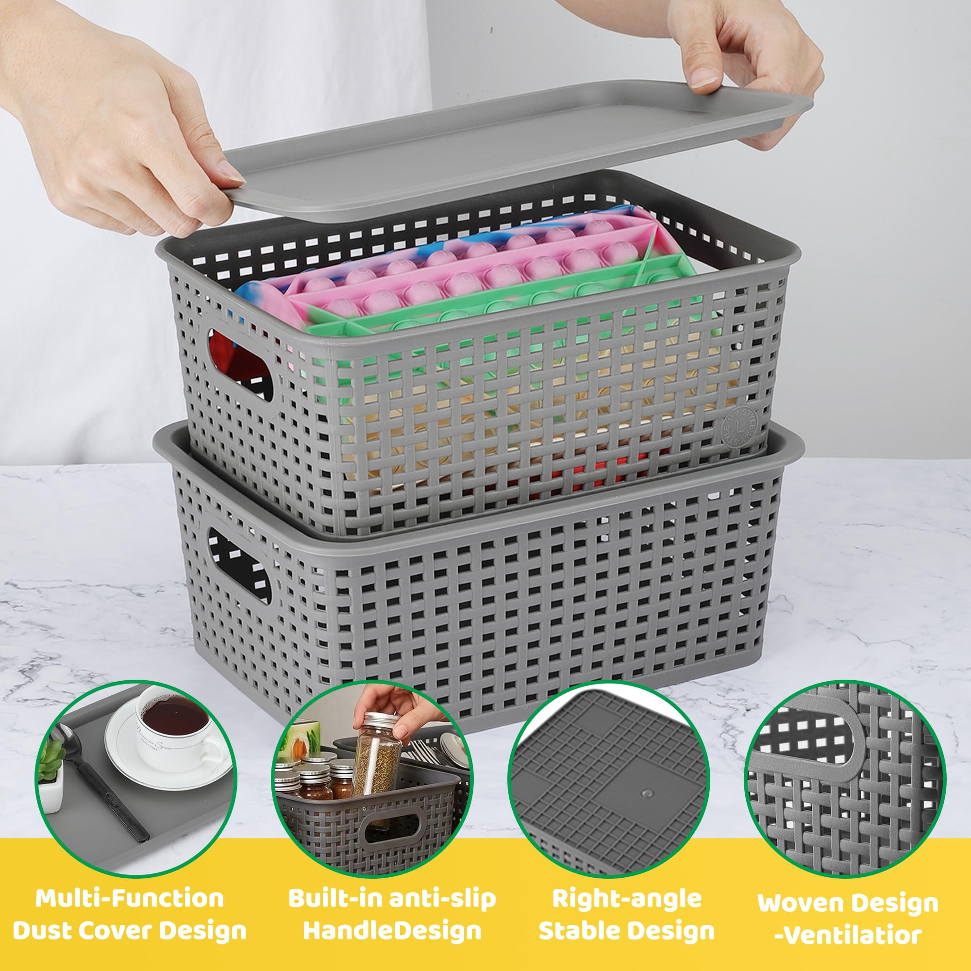 AREYZIN stacked bins showing lid stackability for vertical space efficiency
