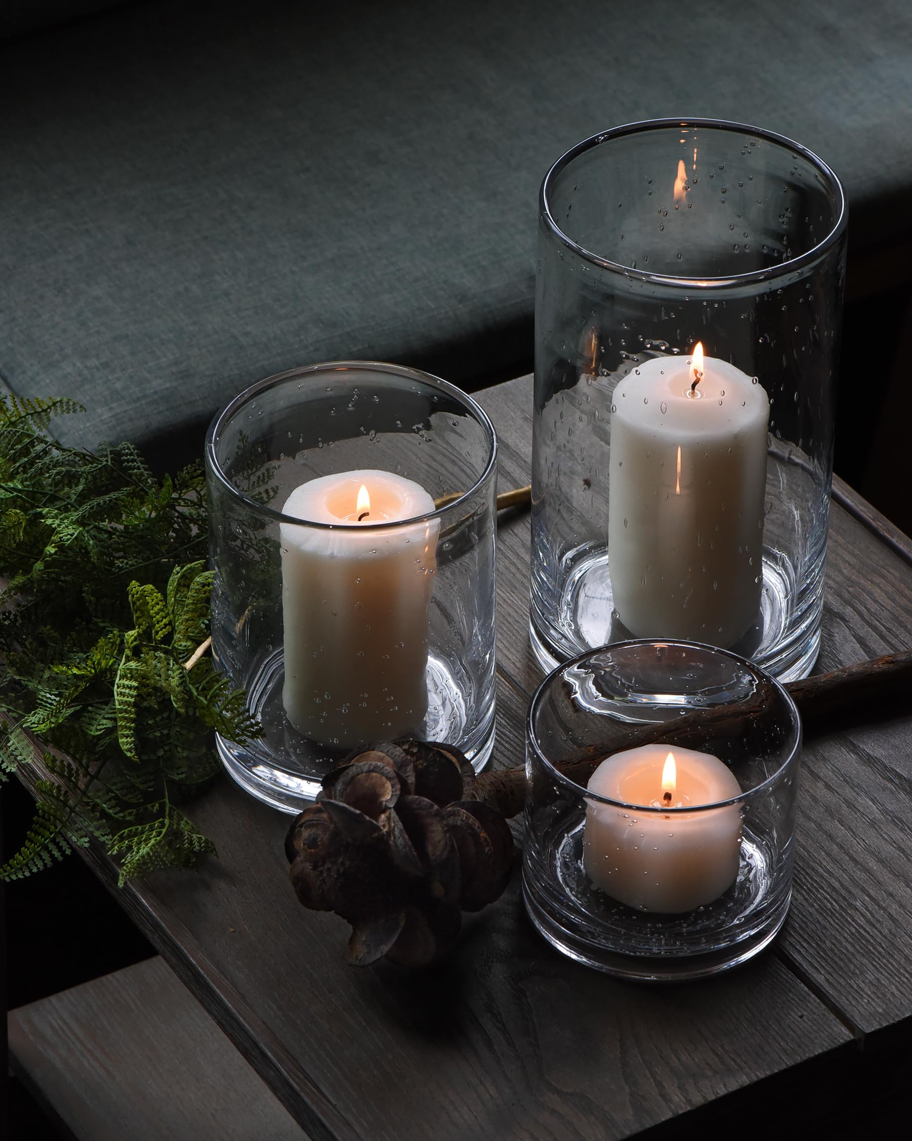ARIAMOTION styled mantel at dusk demonstrating warm candlelight effect
