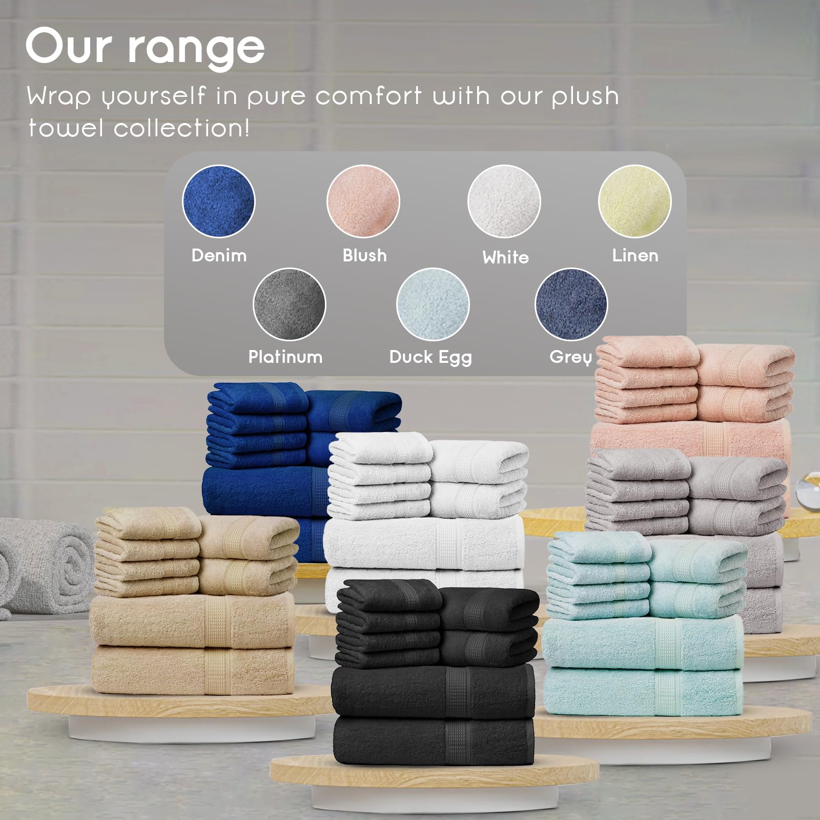 Ariv arranged hand towels and washcloths demonstrating coordinated set use