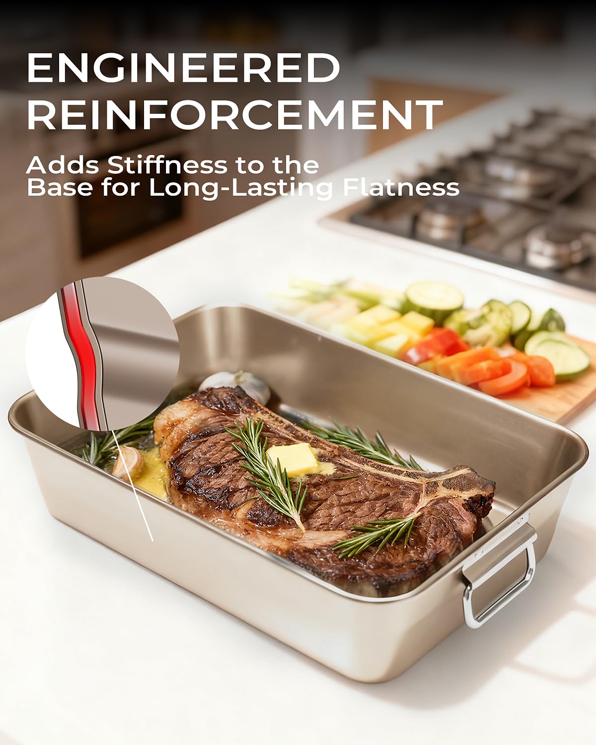 Armorbear roasting pan inside oven showing safe high-temperature performance