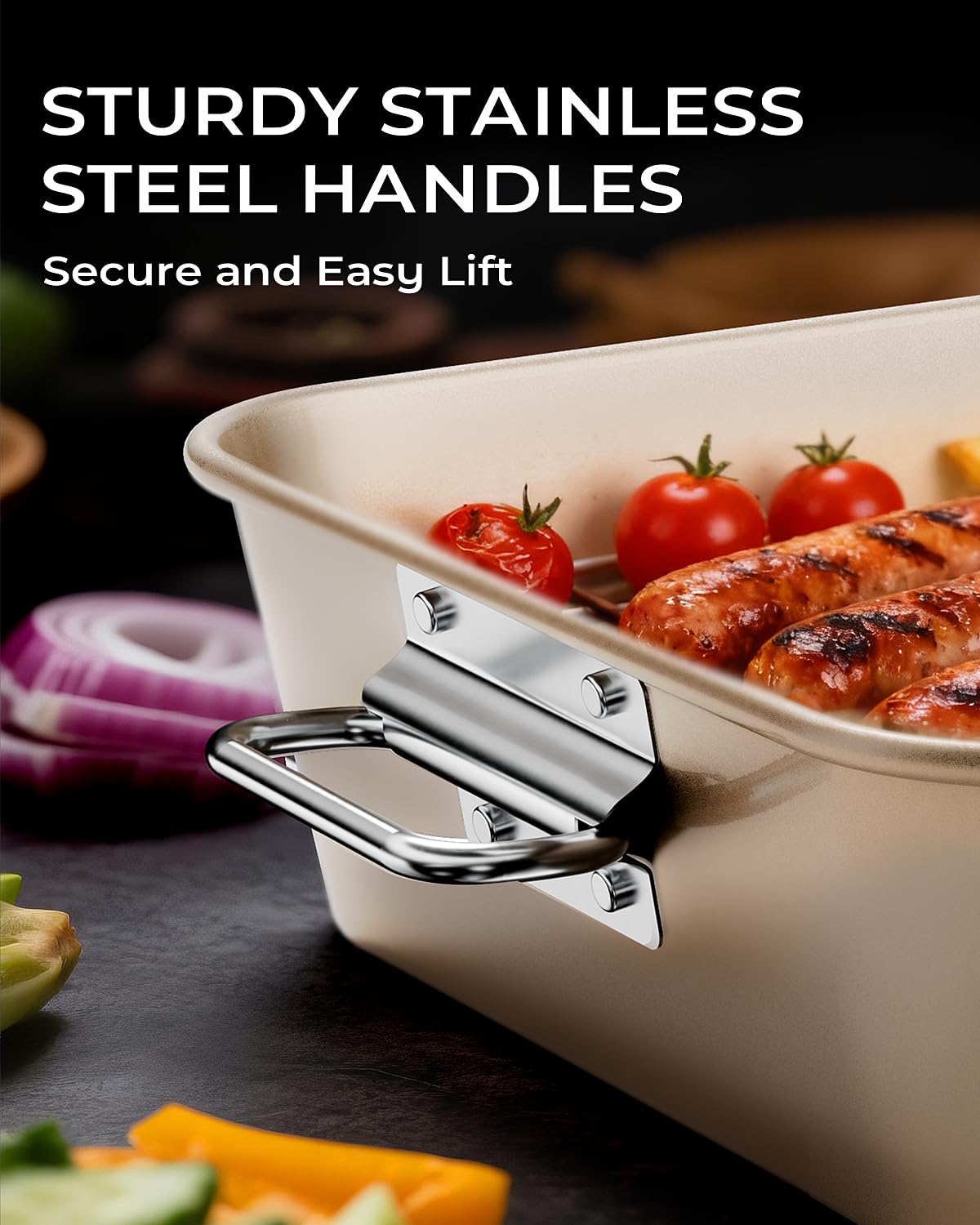 Armorbear pan next to ruler demonstrating 16x11 inch capacity for family meals