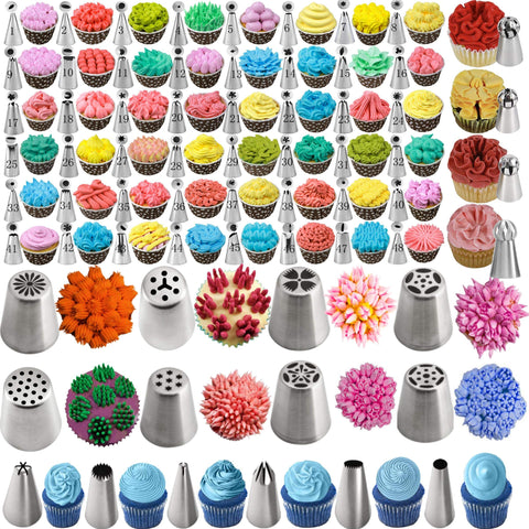 ARNISION decorated cupcakes on tray demonstrating kit’s versatile piping results