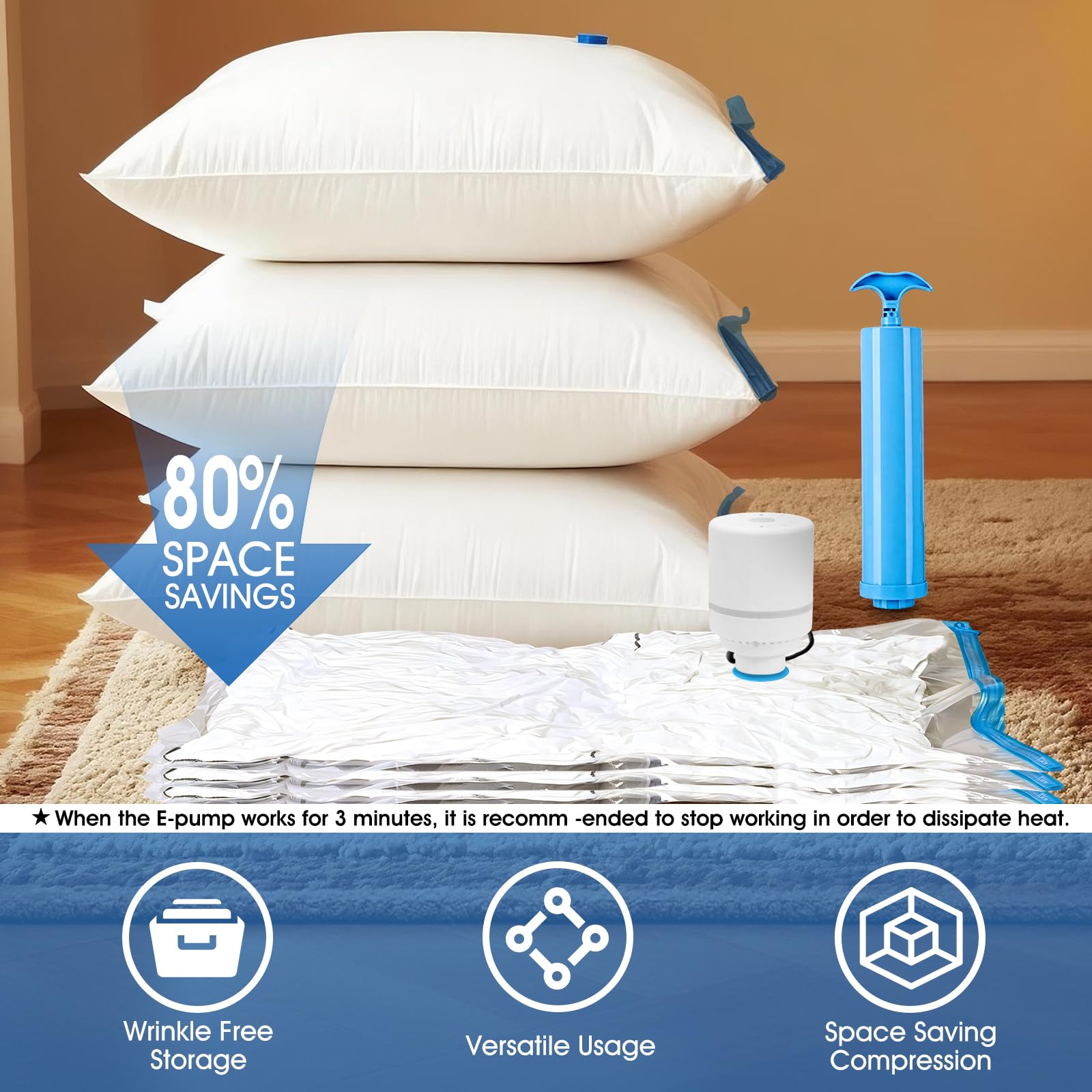 AROIC large compressed bag holding a duvet to show space-saving benefit in closets and luggage