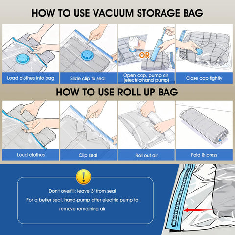 AROIC size comparison layout showing all five bag sizes and roll-ups to match different storage needs