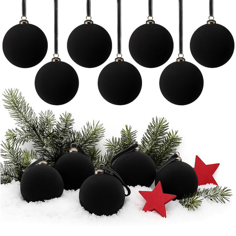 Arrowbash front view of 32-piece black velvet Christmas balls set, elegant bulk value