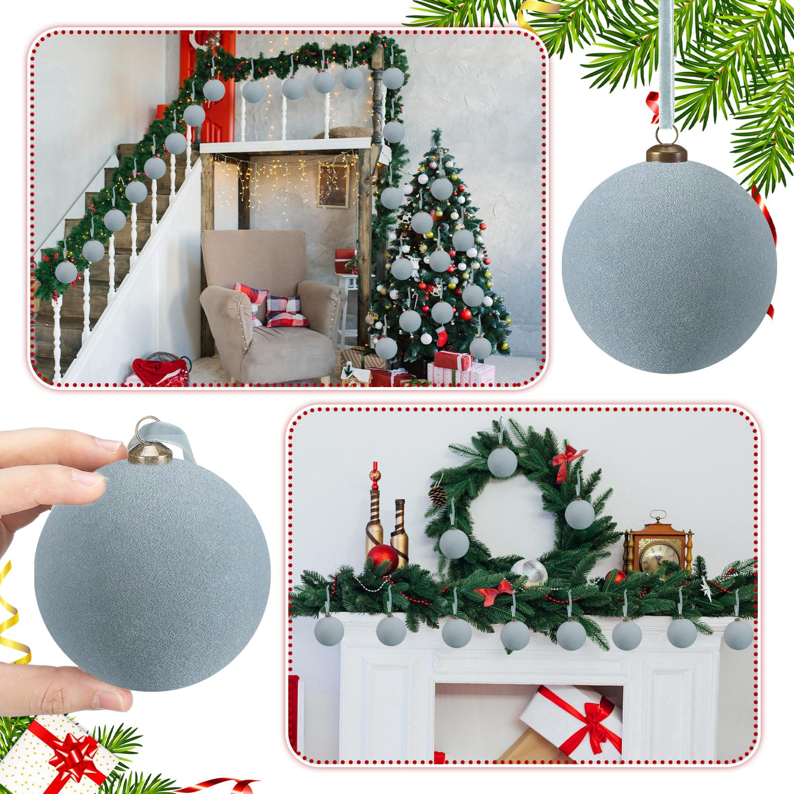 Arrowbash dusty blue balls in wreath and garland adding coordinated accents