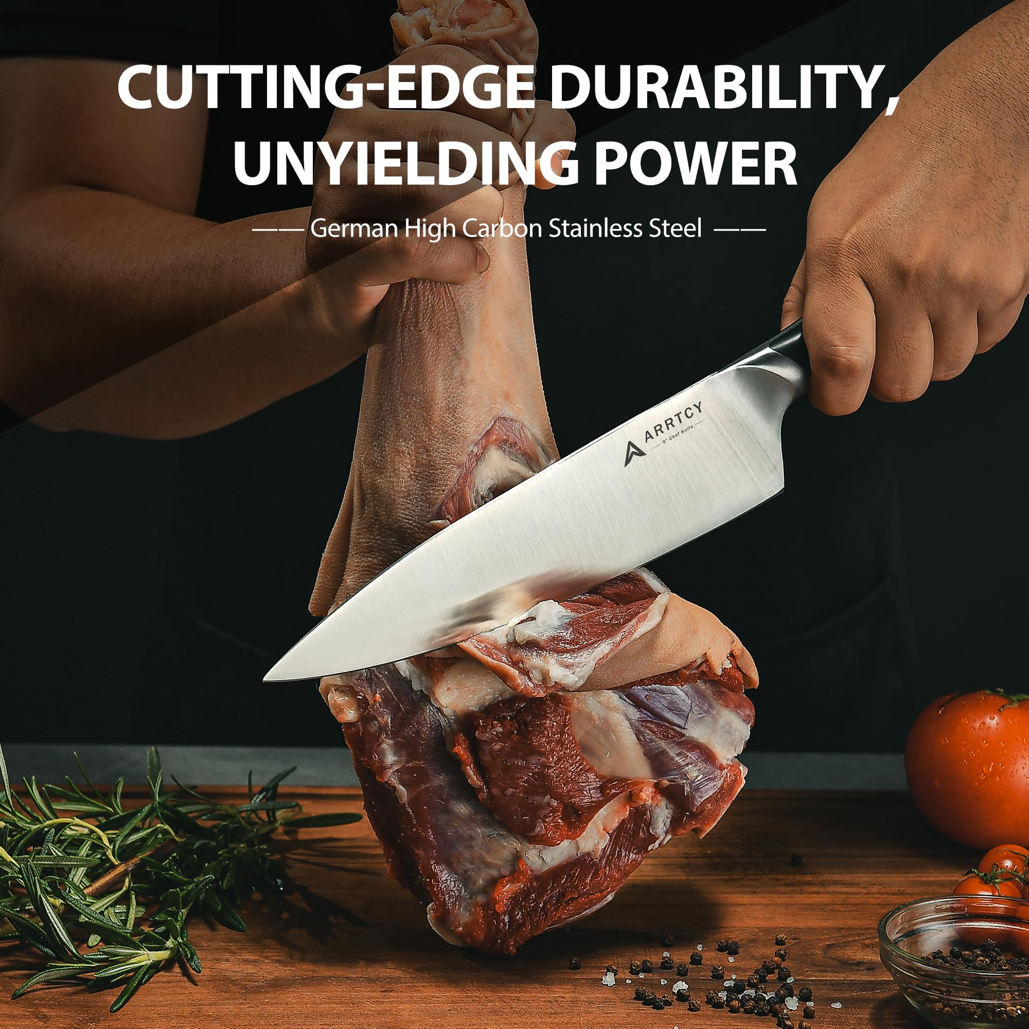 Arrtcy knife block with built-in sharpener visible for convenient on-counter honing