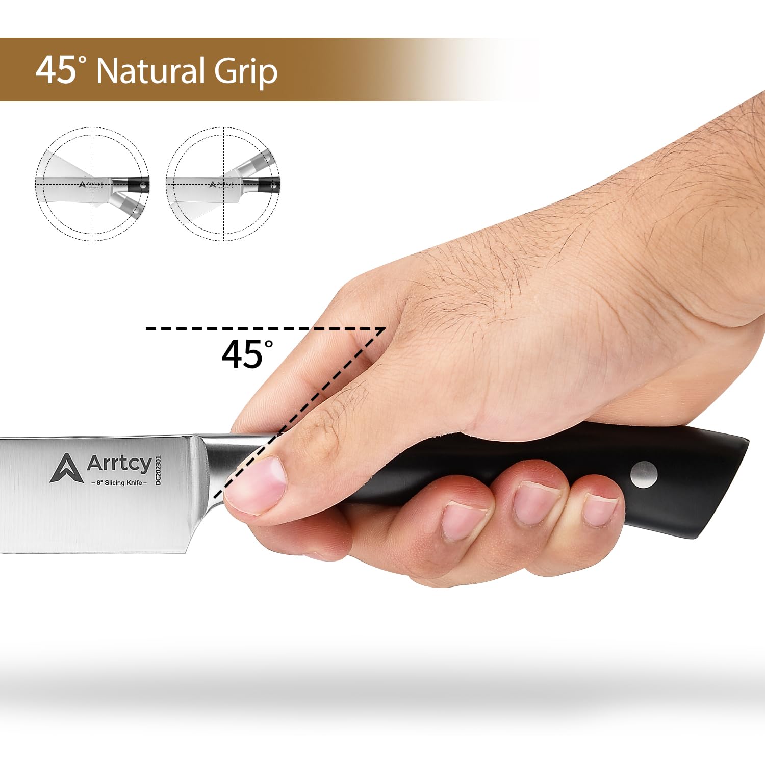 Arrtcy carving set in use slicing turkey to show controlled precision