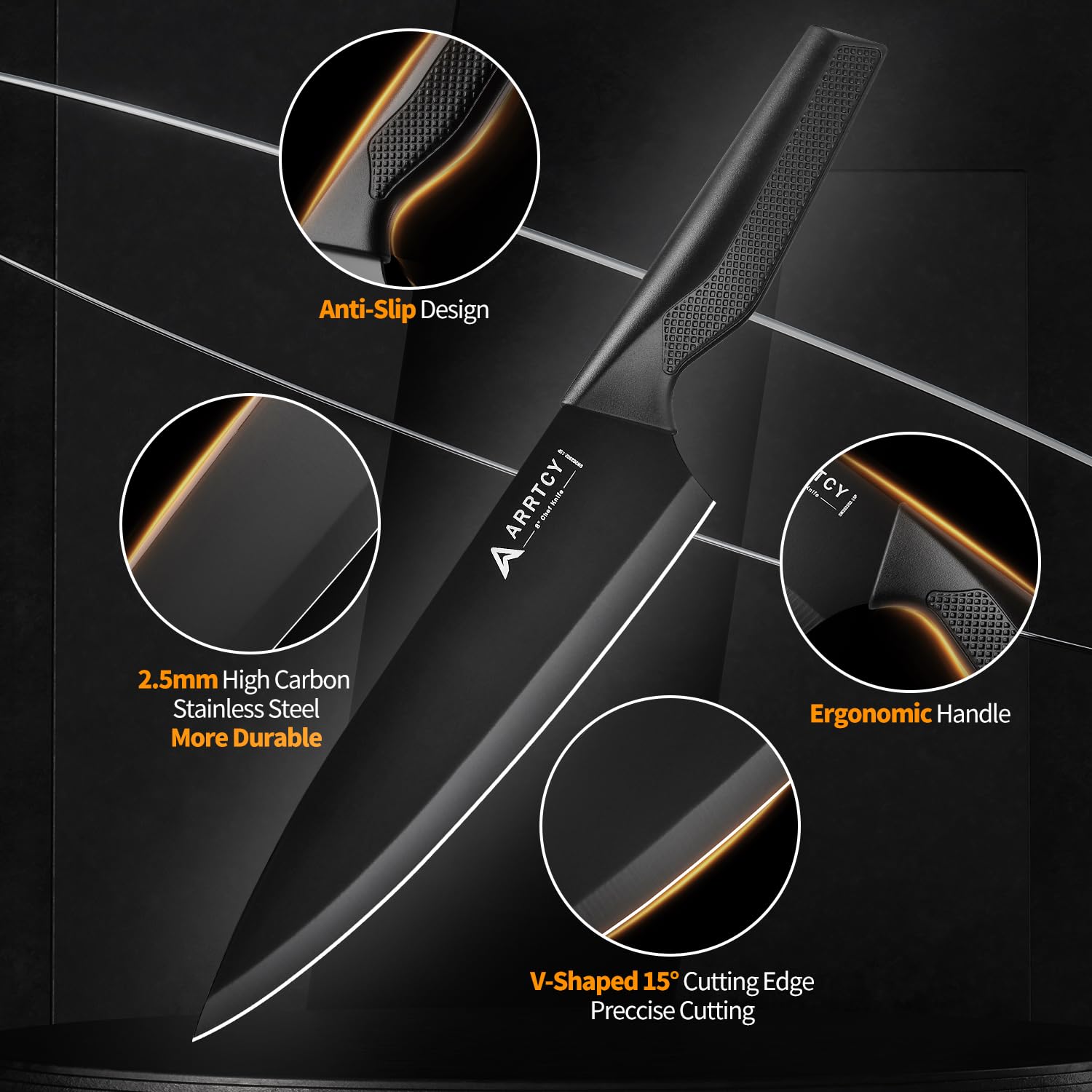 Arrtcy handle ergonomic detail demonstrating non-slip grip and comfort benefit