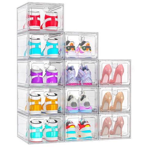 ARSTPEOE front view of clear shoe box showing contents and easy identification