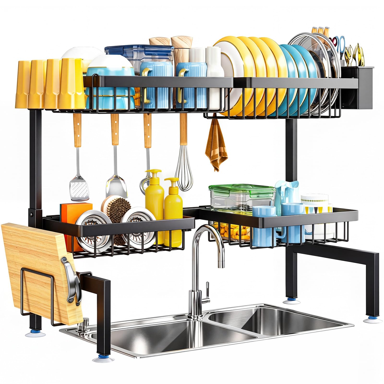 ARSTPEOE front view of two-tier rack showing organized drying and saved counter space