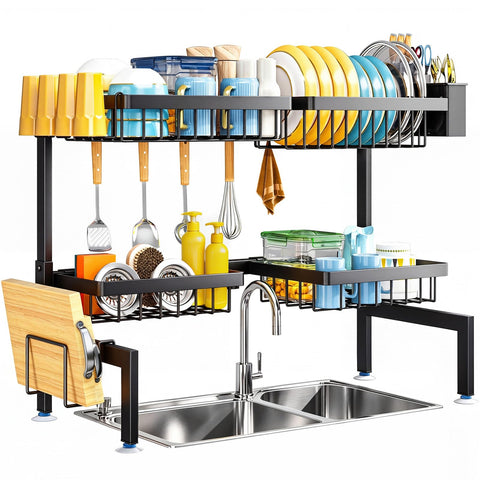 ARSTPEOE front view of two-tier rack showing organized drying and saved counter space