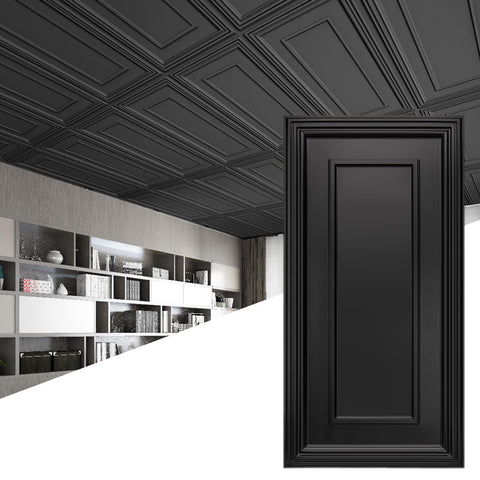 Art3d black tile front view showing panel fit and quick-installed benefit