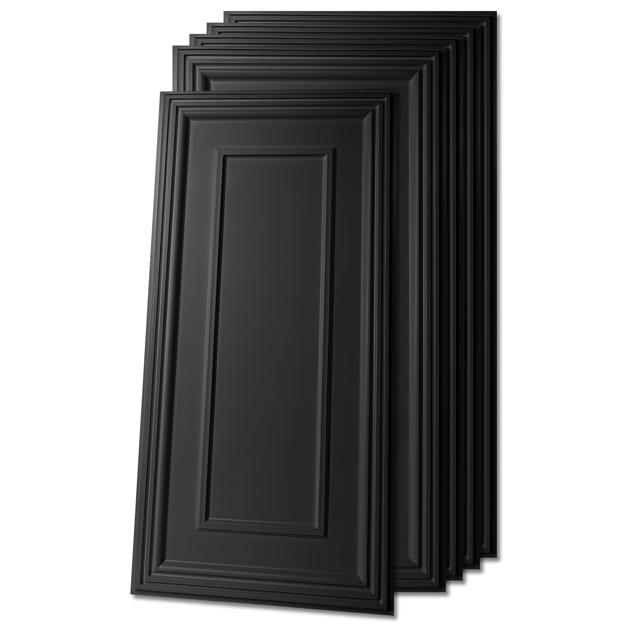 Art3d front packaging of 12-pack black PVC ceiling tiles showing coverage and kit benefit