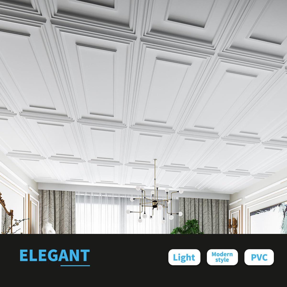 Art3d installed ceiling wide view showing modern look and coverage