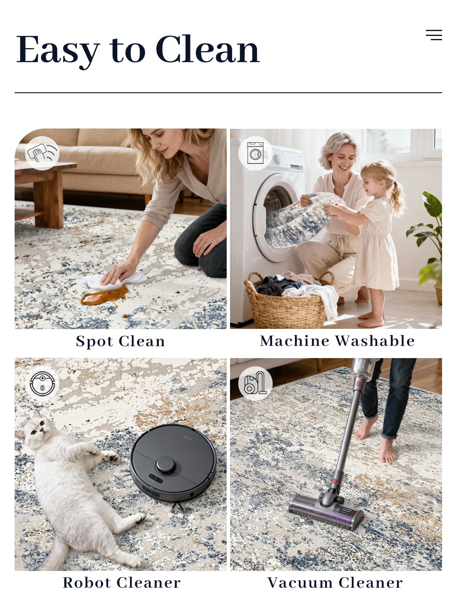 Art&Tuft folded rug ready for washing showing easy-care, machine-washable benefit