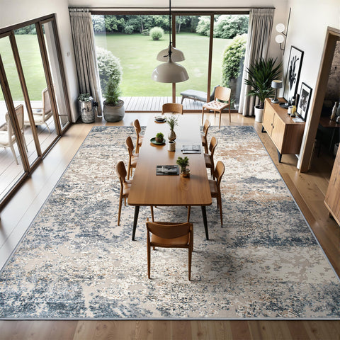 Art&Tuft rug staged in a living room highlighting style and low-maintenance benefit