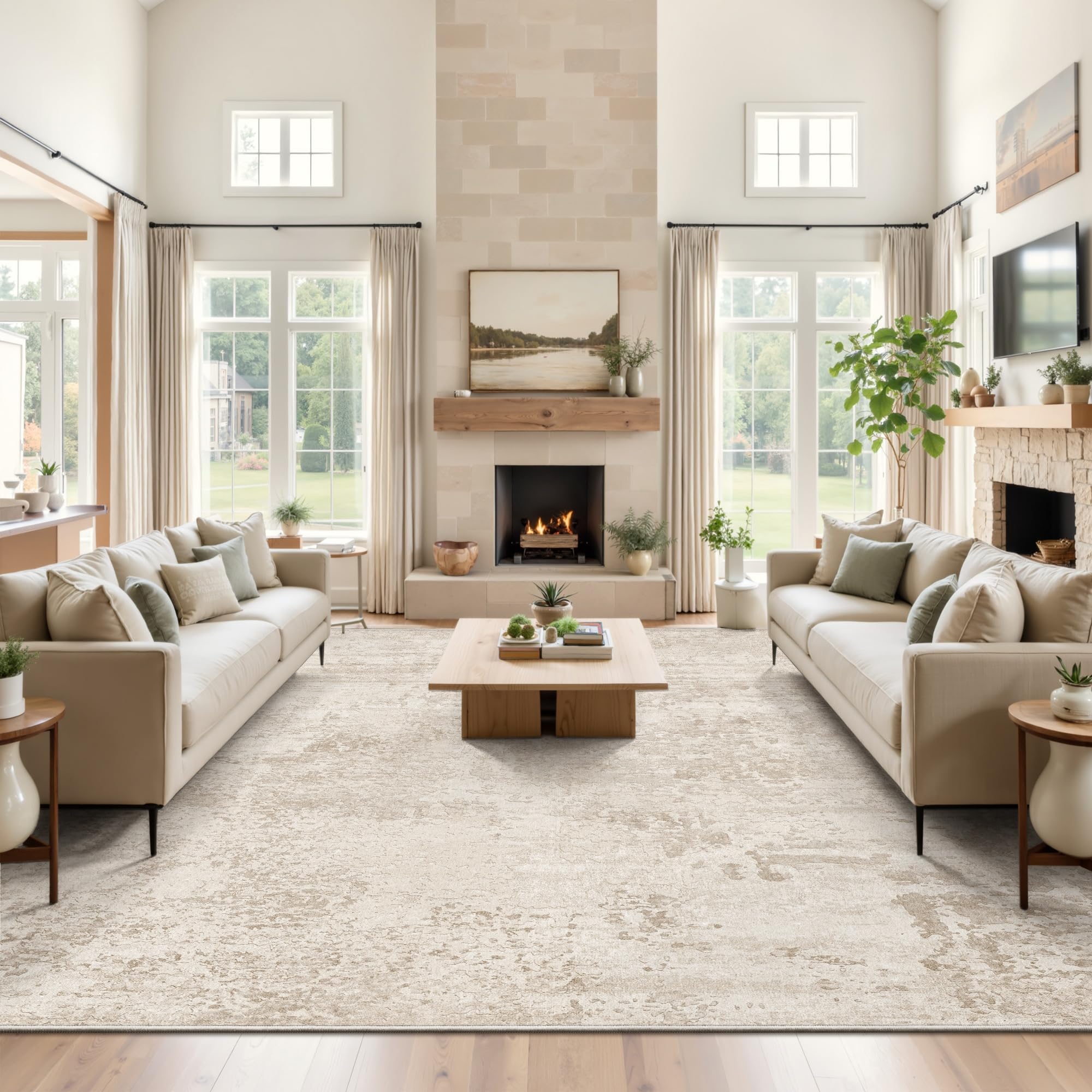 Art&Tuft rug beneath sofa anchoring a living room seating area