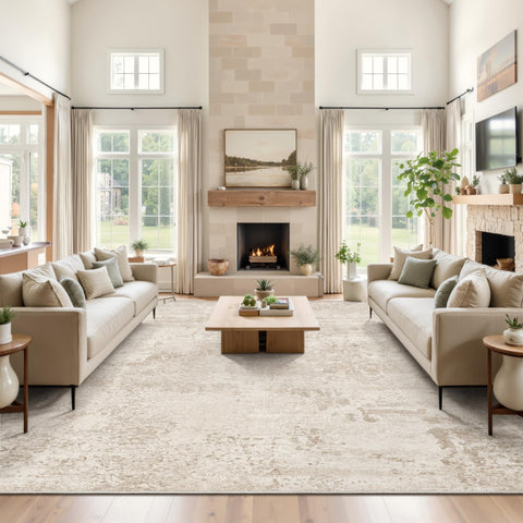 Art&Tuft rug beneath sofa anchoring a living room seating area