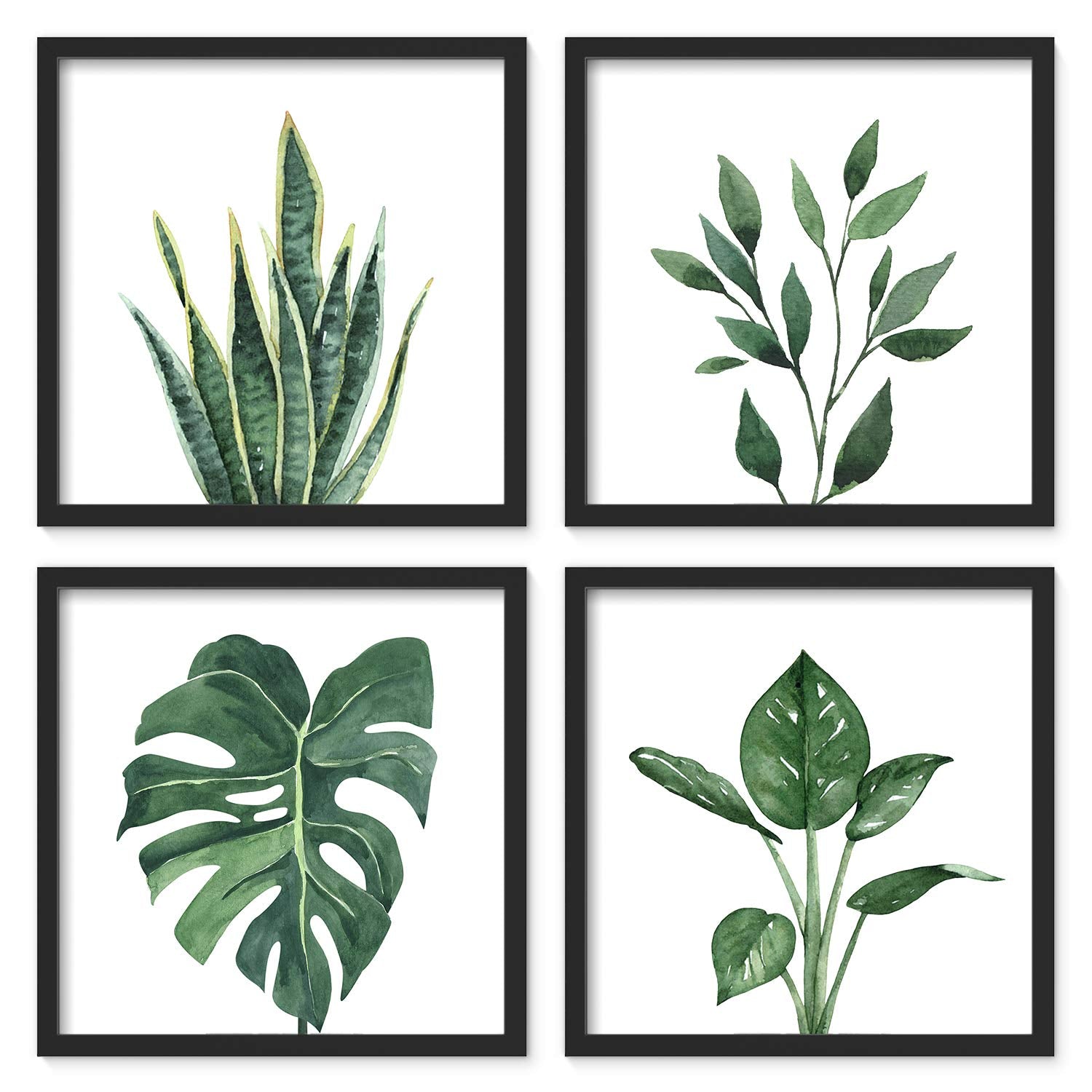 ArtbyHannah front view of four framed botanical prints, creates tranquil bathroom focal point